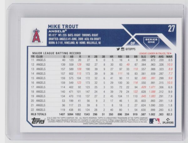 2023 Topps Mike Trout #27 Angels - Image 3