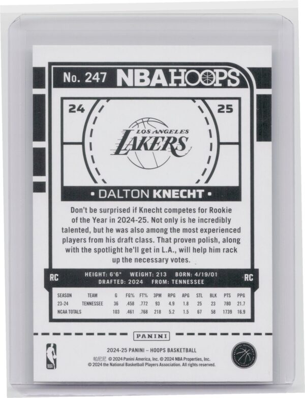 2024-25 Hoops Dalton Knecht RC #247 Lakers - Image 3