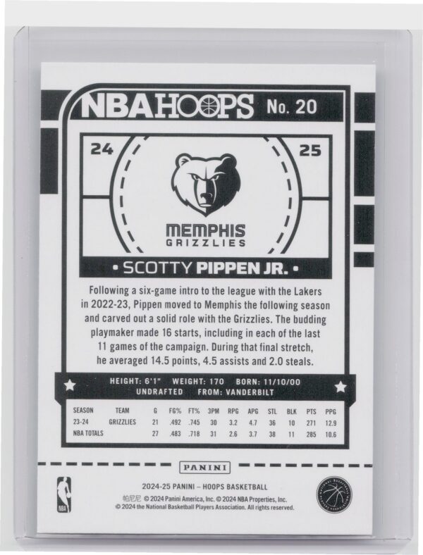 2024-25 Hoops Scotty Pippen Jr. RC #20 Grizzlies - Image 3