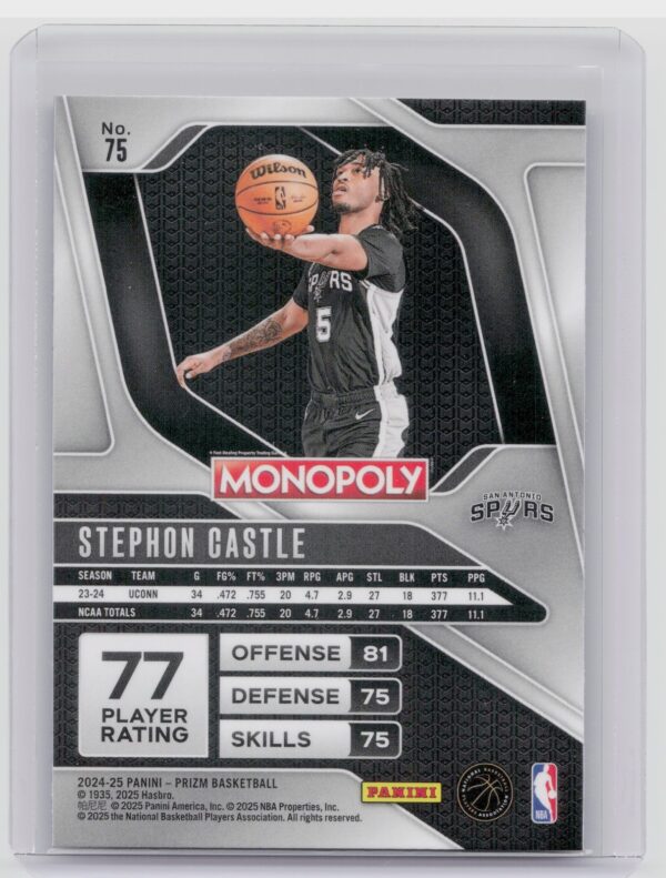 2024-25 Panini Prizm Monopoly Stephon Castle RC 75 Spurs - Image 3