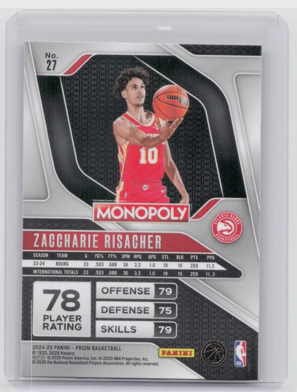 2024-25 Panini Prizm Monopoly Zaccharie Risacher 27 Hawks - Image 3