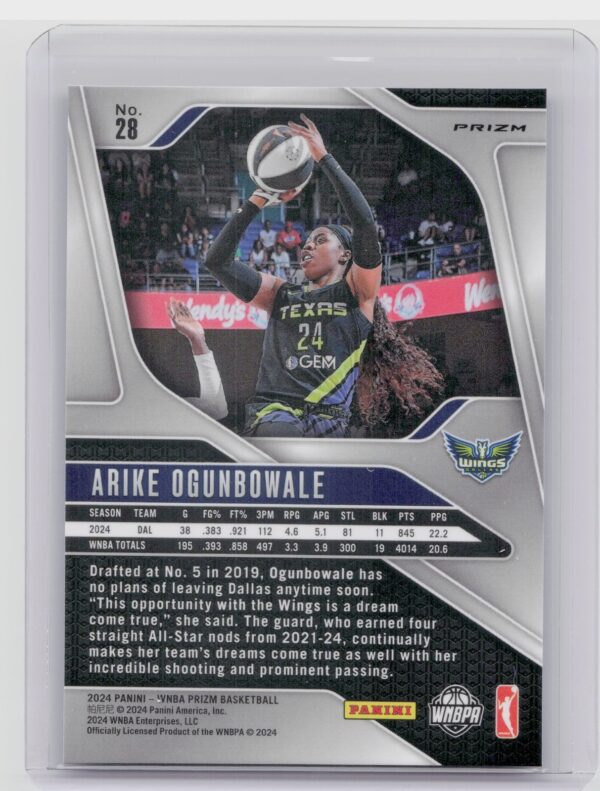2024-25 Panini Prizm WNBA Arike Ogunbowale Blue Velocity Prizms #28 Wings - Image 3