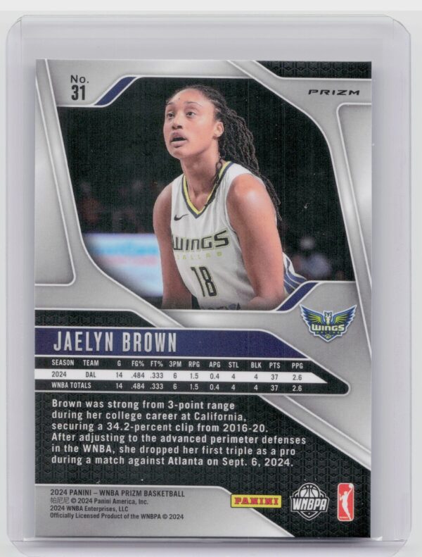 2024-25 Panini Prizm WNBA Jaelyn Brown Ice Prizms RC #31 Wings - Image 3