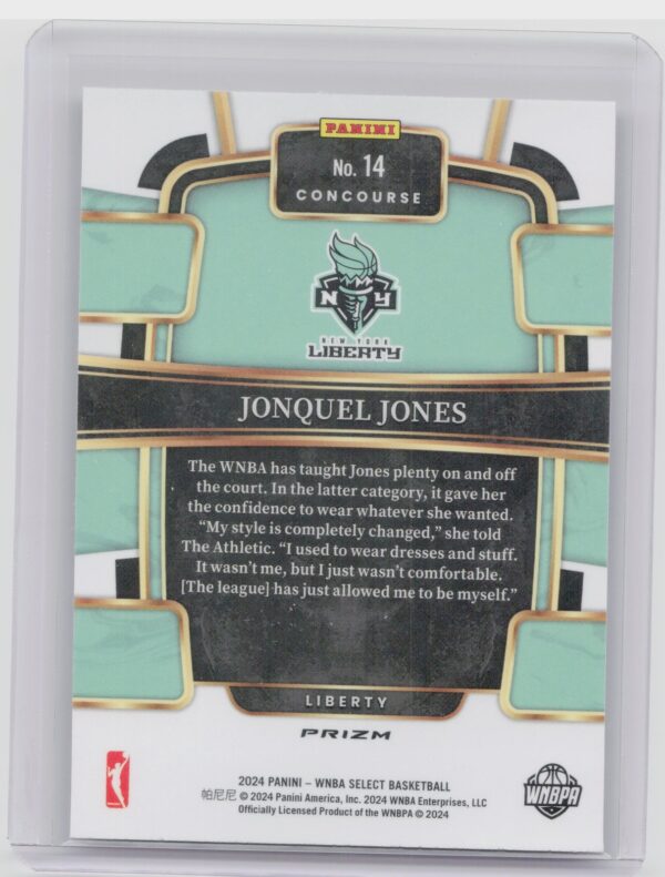 2024-25 Panini Select WNBA Jonquel Jones Silver Flash Prizms 14 Liberty - Image 3