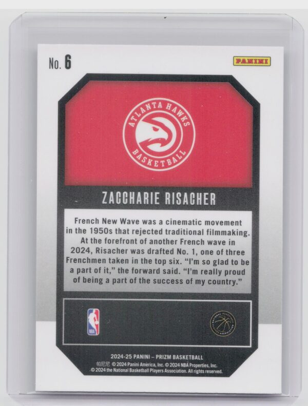 2024-25 Prizm Zaccharie Risacher RC #6 Hawks Emergent - Image 3