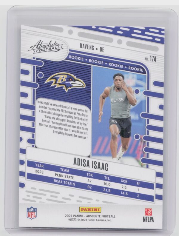 2024 Absolute Adisa Isaac Red and Blue RC #174 Ravens - Image 3