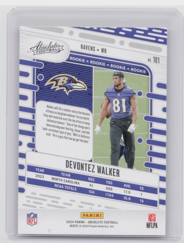 2024 Absolute Devontez Walker Red and Blue RC 181 Ravens - Image 3