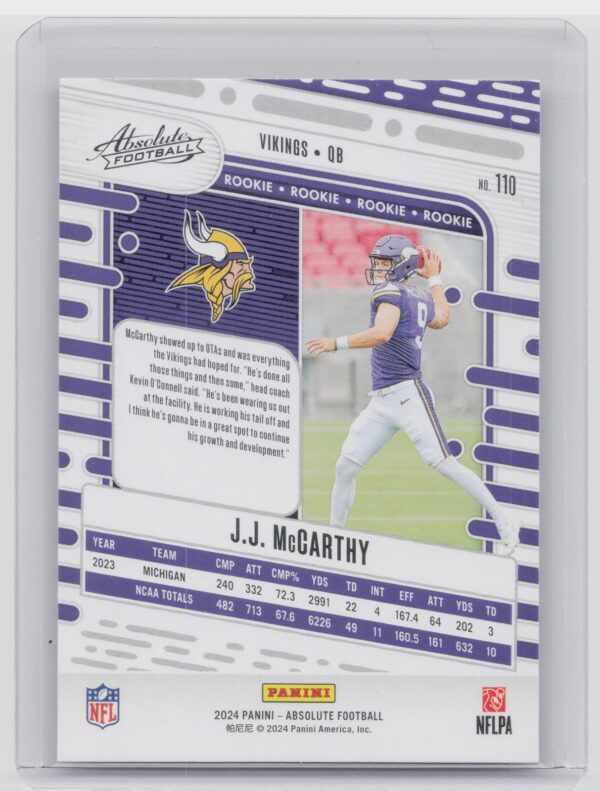 2024 Absolute J.J. McCarthy Retail RC 110 Vikings - Image 3