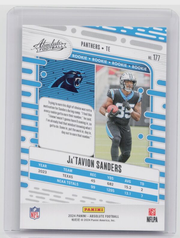 2024 Absolute Ja'Tavion Sanders Yellow RC 177 Panthers - Image 3