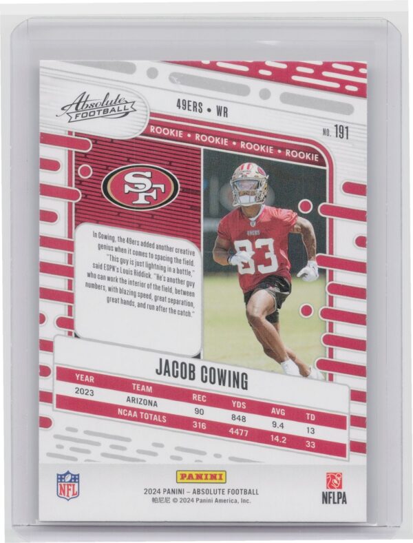 2024 Absolute Jacob Cowing Red and Blue RC 191 49ers - Image 3
