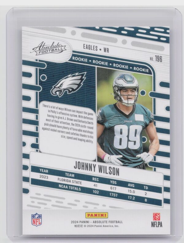 2024 Absolute Johnny Wilson Red and Blue RC 196 Eagles - Image 3