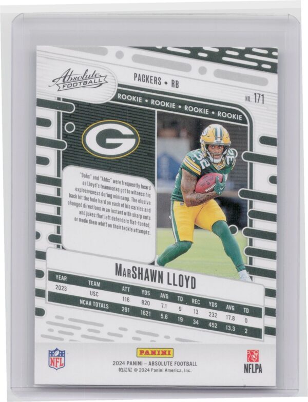 2024 Absolute MarShawn Lloyd Red and Blue RC 171 Packers - Image 3
