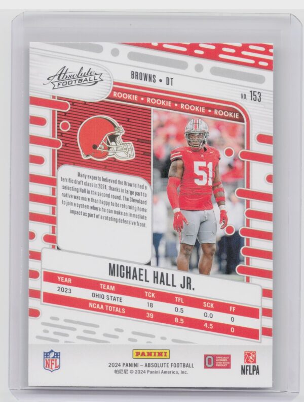 2024 Absolute Michael Hall Jr. Red and Blue RC 153 Browns - Image 3