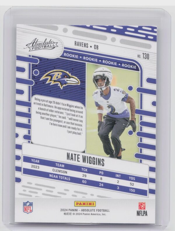 2024 Absolute Nate Wiggins Red and Blue RC #130 Ravens - Image 3
