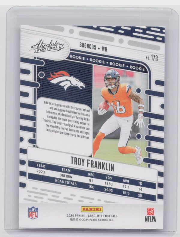 2024 Absolute Troy Franklin Red and Blue RC #178 Broncos - Image 3