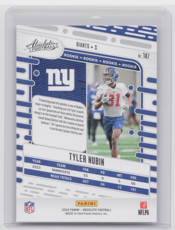2024 Absolute Tyler Nubin Red and Blue RC #147 Giants - Image 3