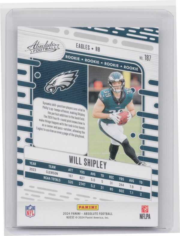 2024 Absolute Will Shipley Red and Blue RC #187 Eagles - Image 3