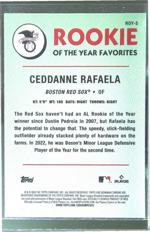 2024 Bowman Ceddanne Rafaela RC #ROY-5 Sox Rookie of the Year Favorites - Image 3