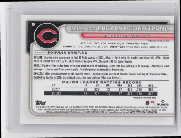 2024 Bowman Christian Encarnacion-Strand Chrome Mojo Refractors RC #79 Reds - Image 3