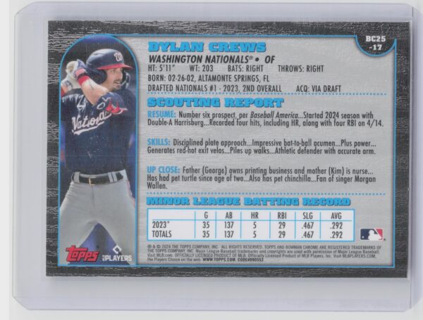 2024 Bowman Chrome Dylan Crews #BC25-17 Nationals 1999 Bowman Chrome 25th Anni - Image 3