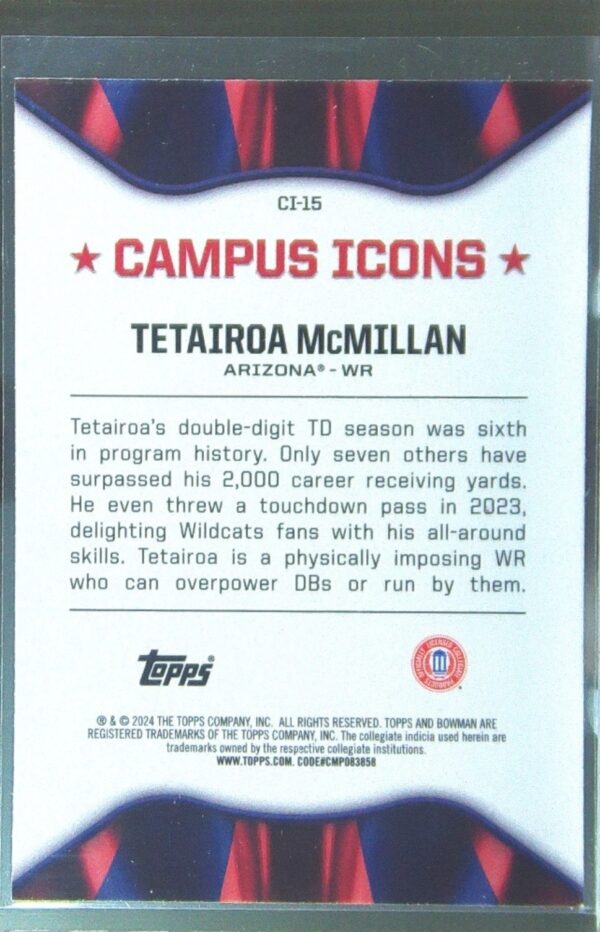 2024 Bowman University Chrome Tetairoa McMillan #CI-15 Wildcats Campus Icons - Image 3