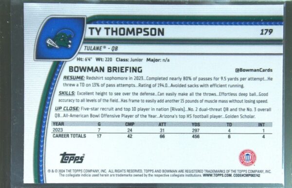 2024 Bowman University Chrome Ty Thompson Pink Lava Refractor RC 179 Wave - Image 3