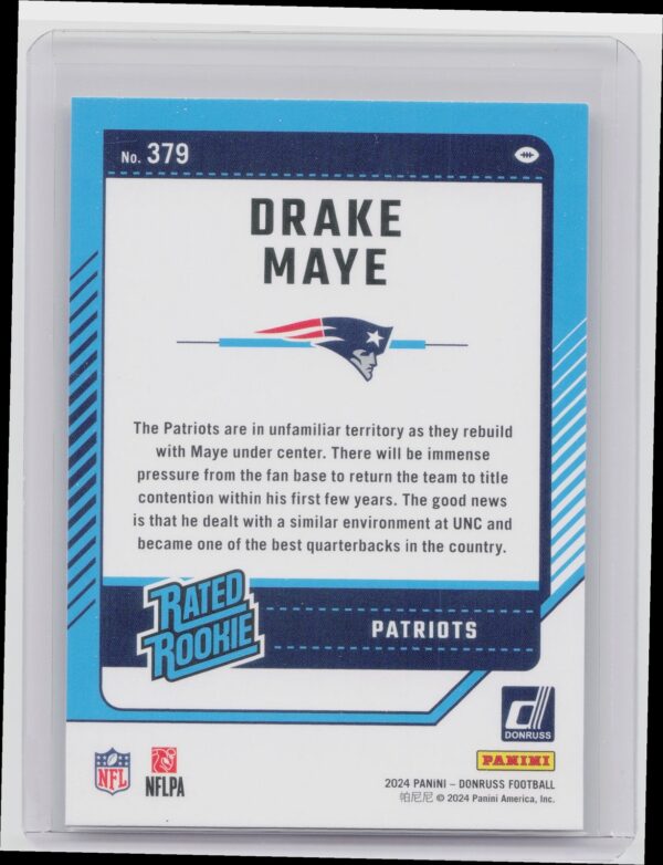 2024 Donruss Drake Maye RC 379 Patriots - Image 3