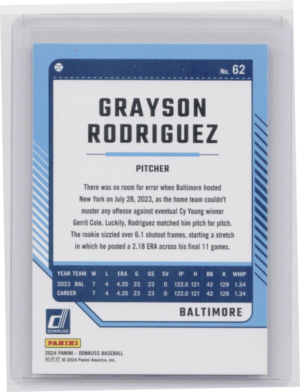 2024 Donruss Grayson Rodriguez Red and Blue #62 Orioles - Image 3