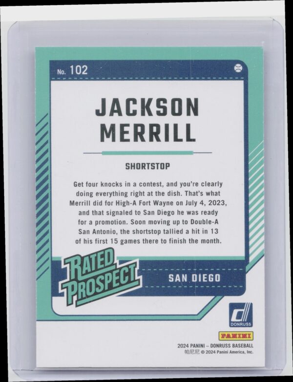 2024 Donruss Jackson Merrill Liberty #102 Padres - Image 3