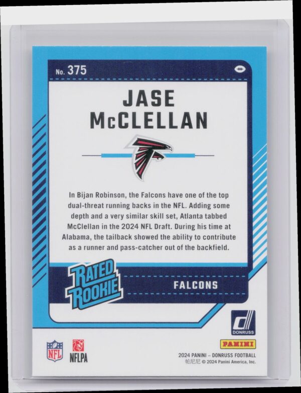 2024 Donruss Jase McClellan RC 375 Falcons - Image 3