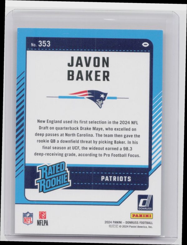 2024 Donruss Javon Baker Press Proof Red 353 Patriots - Image 3