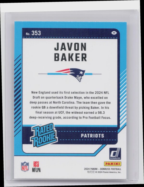 2024 Donruss Javon Baker RC 353 Patriots - Image 3