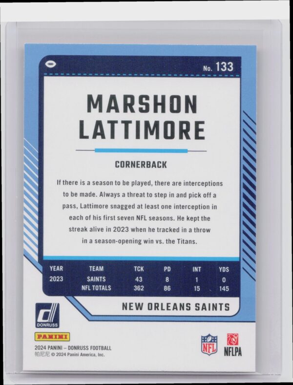 2024 Donruss Marshon Lattimore Press Proof Red 133 Saints - Image 3