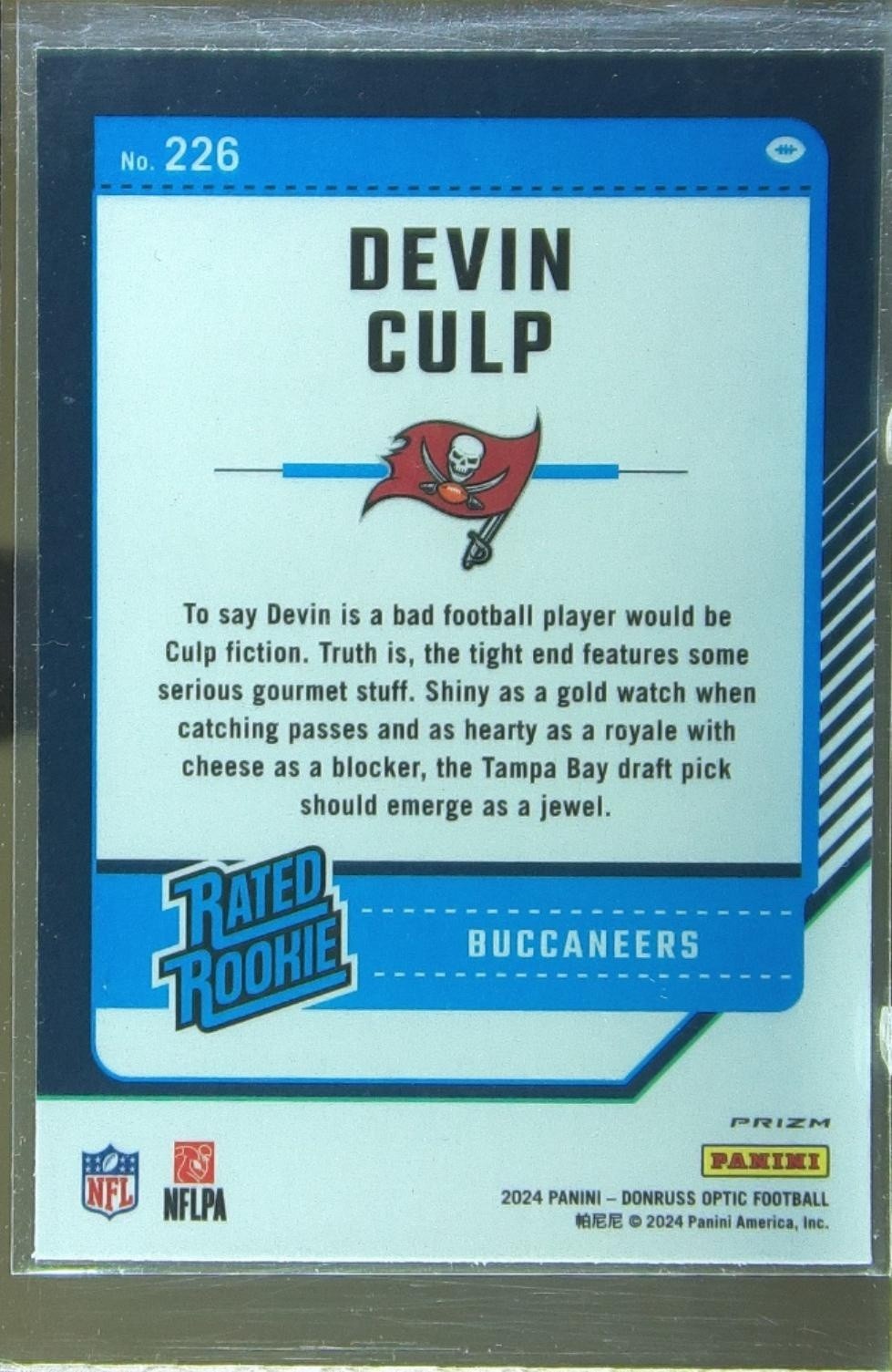 2024 Donruss Optic Devin Culp Purple Shock RC #226 Buccaneers - Image 3