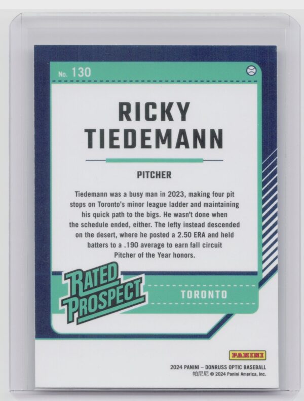 2024 Donruss Ricky Tiedemann #130 Jays - Image 3