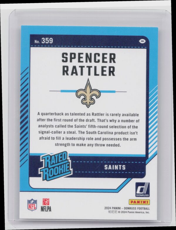 2024 Donruss Spencer Rattler RC 359 Saints - Image 3