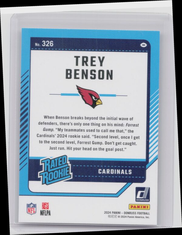 2024 Donruss Trey Benson RC 326 Cardinals - Image 3