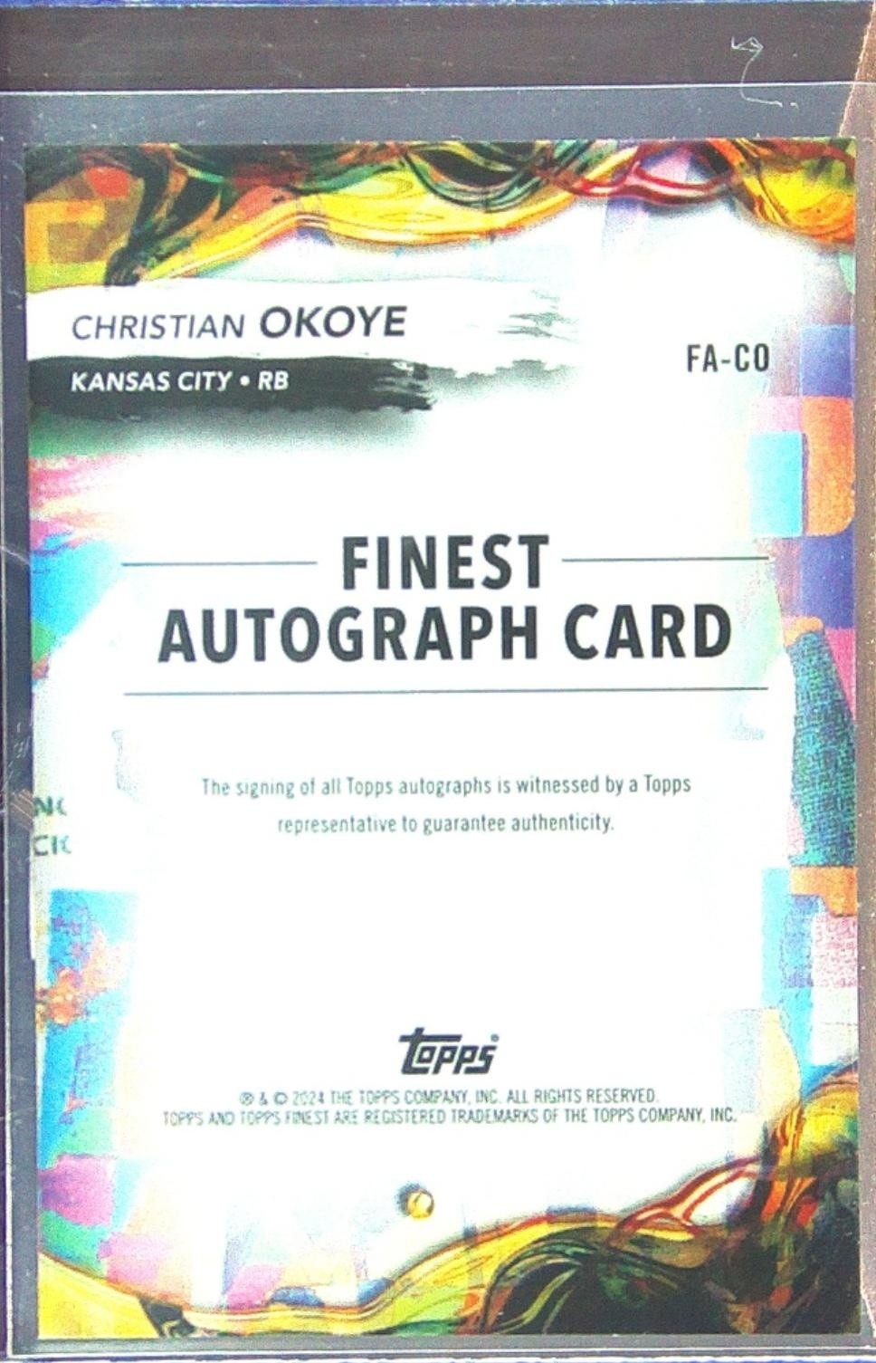 2024 Finest Christian Okoye Auto #FA-CO Chiefs Finest Autographs Refractor - Image 3