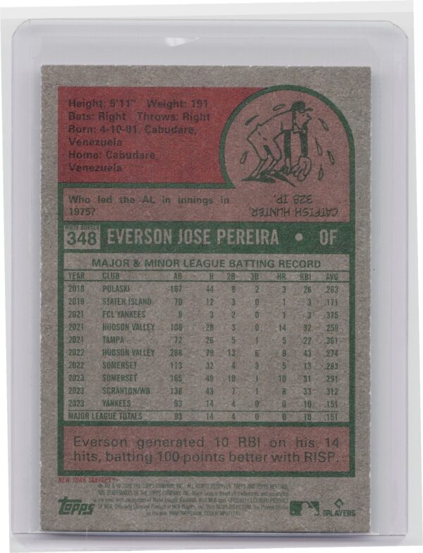2024 Heritage Everson Pereira White Border RC #348 Yankees - Image 3