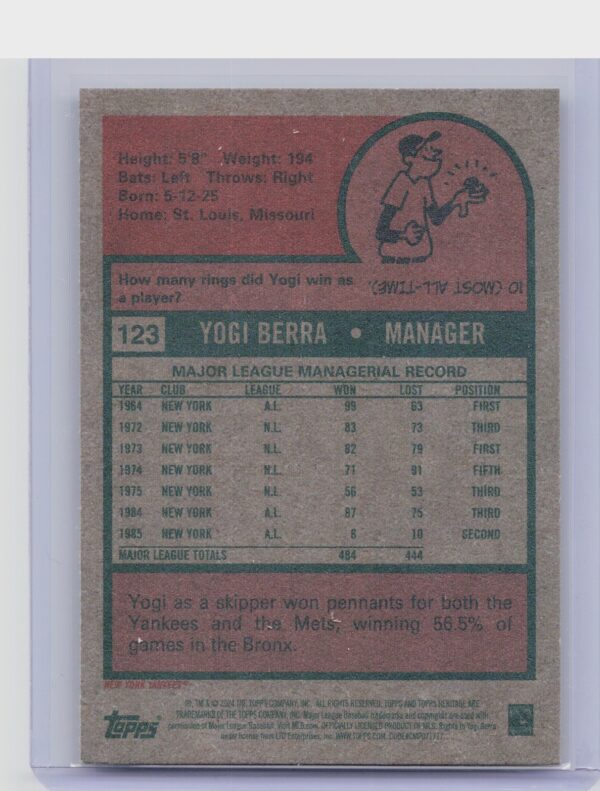 2024 Heritage Yogi Berra #123 Yankees - Image 3