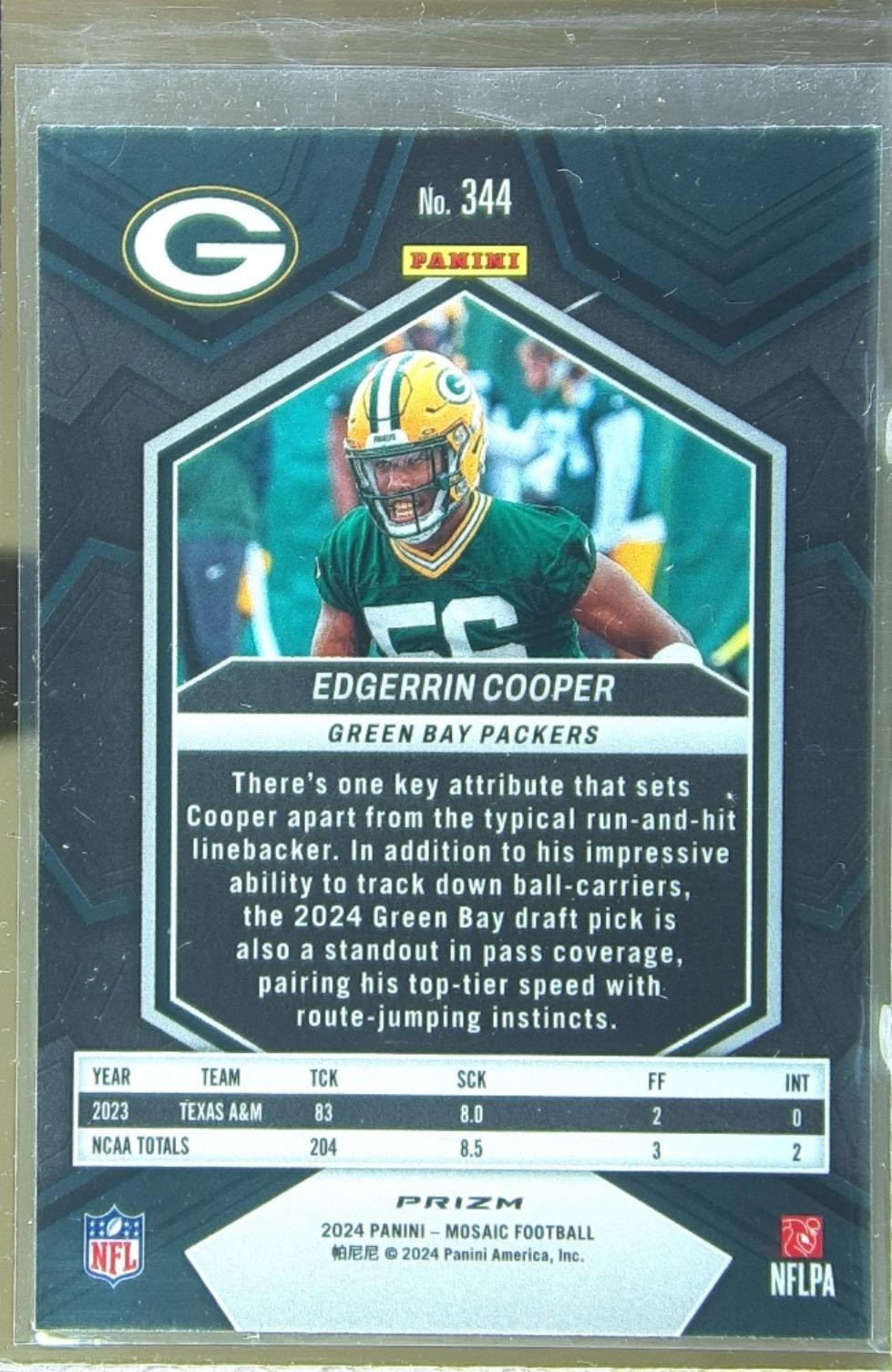 2024 Mosaic Edgerrin Cooper Mosaic Green RC #344 Packers - Image 3