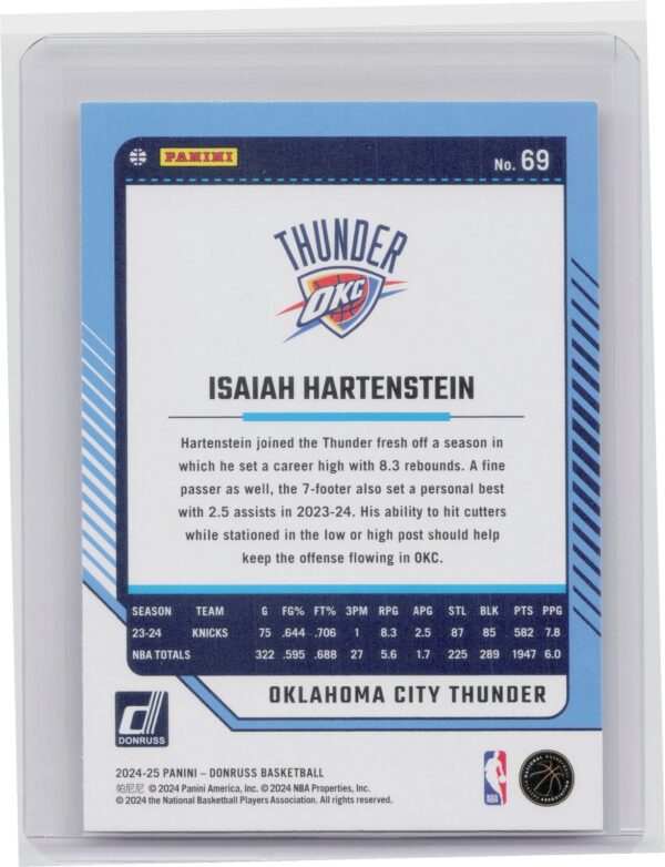 2024 Panini Donruss Isaiah Hartenstein #69 Thunder - Image 3