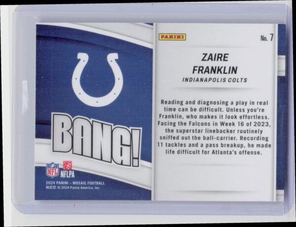 2024 Panini Mosaic Zaire Franklin Bang! 7 Colts - Image 3