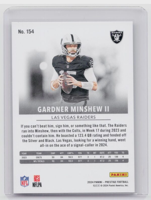 2024 Panini Prestige Gardner Minshew II Red Xtra Points /999 154 Raiders - Image 3