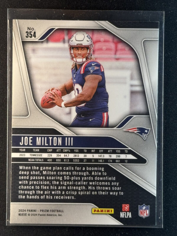 2024 Panini Prizm Joe Milton III Rookie RC Patriots #354 - Image 3