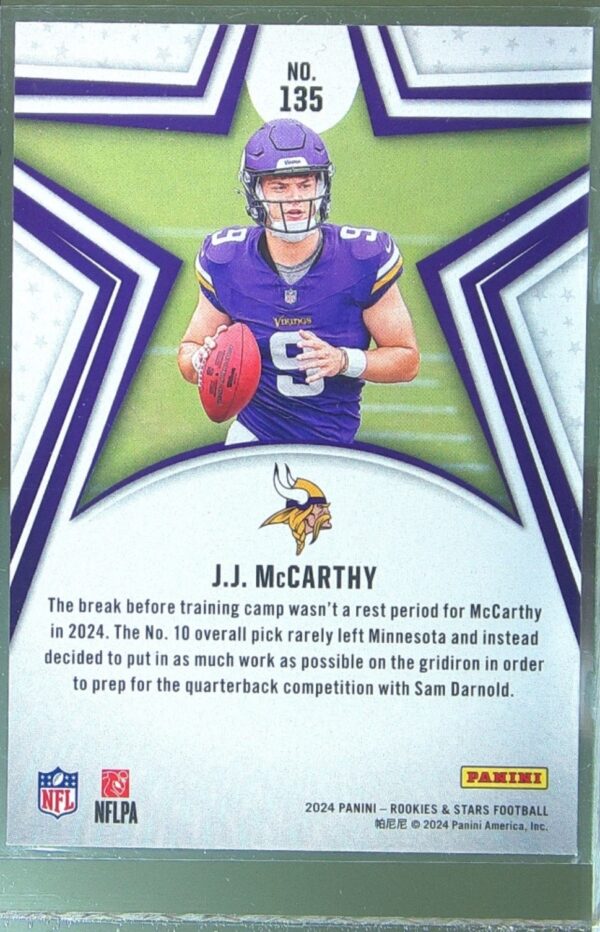2024 Panini Rookies & Stars J.J. McCarthy RC #135 Vikings - Image 3