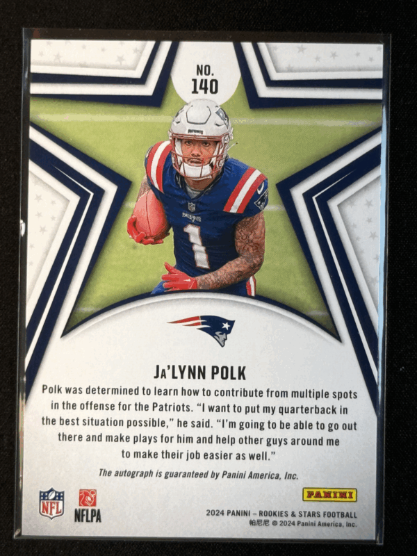 2024 Panini Rookies and Stars Ja’Lynn Polk Autograph Auto /299 Rookie RC Patriot - Image 3