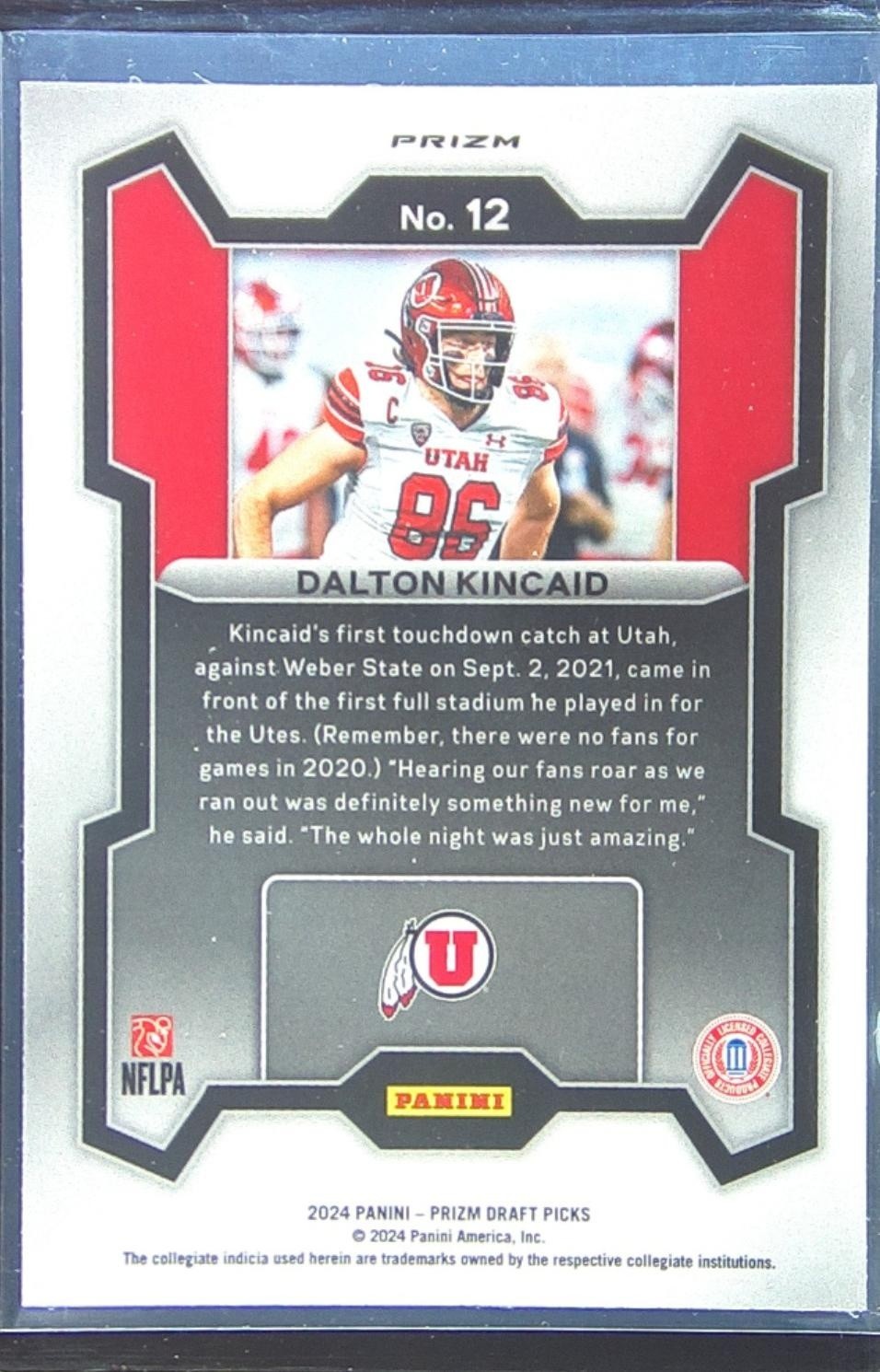 2024 Prizm Collegiate Draft Picks Dalton Kincaid Silver 12 Utes - Image 3