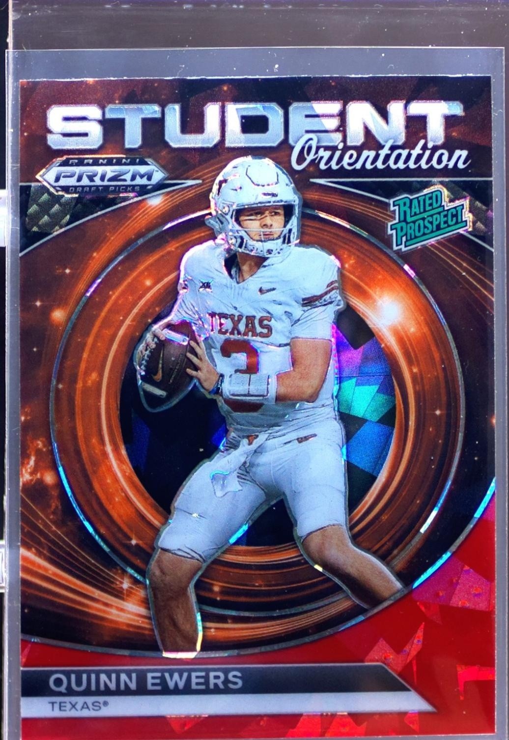 2024 Prizm Draft Picks Quinn Ewers #SO-QE Longhorns Student Orientation Red Ice
