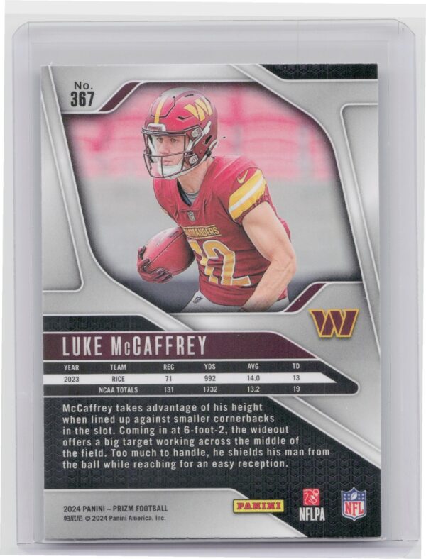 2024 Prizm Luke McCaffrey RC 367 Commanders - Image 3